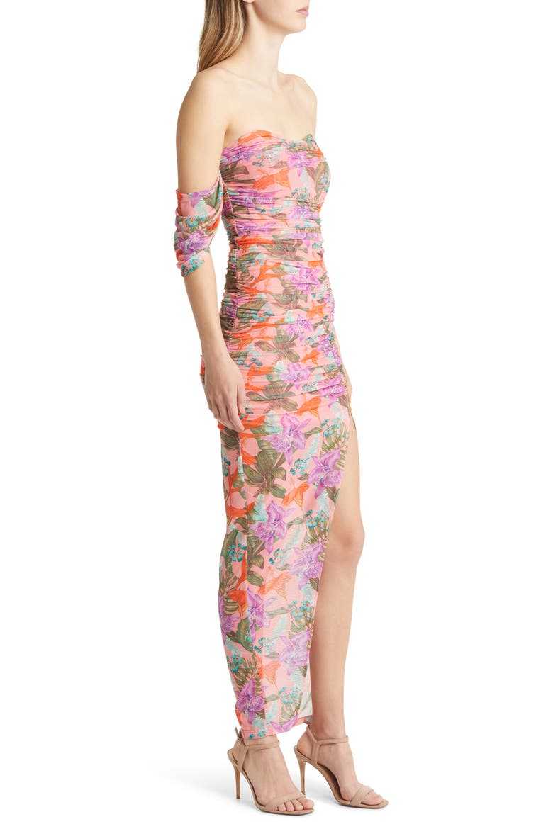 Floral Off the Shoulder Mesh Dress, Alternate, color, CORAL MULTI