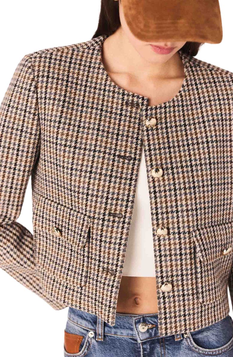maje Short checked jacket, Alternate, color, Beige