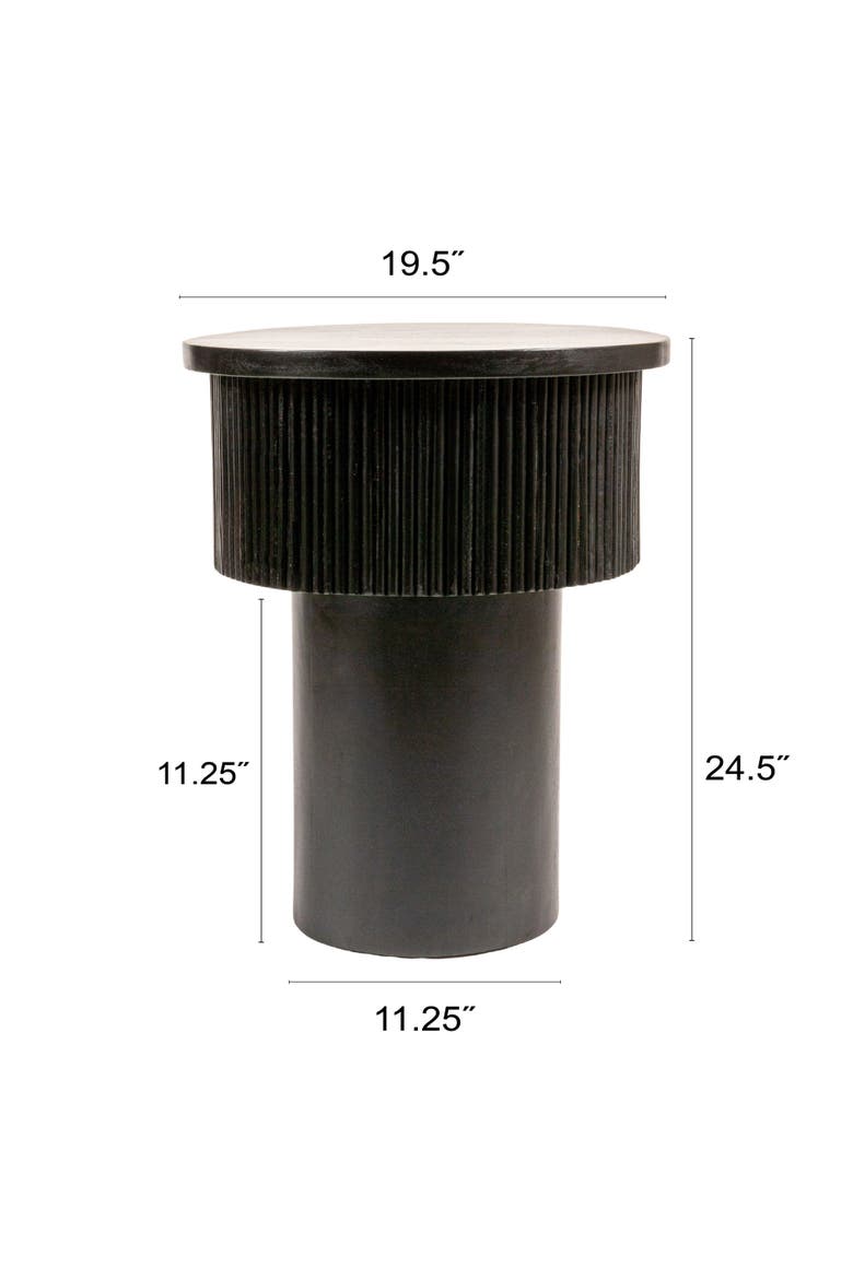 Round Tiered Pedestal Side Table with Ribbed Details, Alternate, color, Black