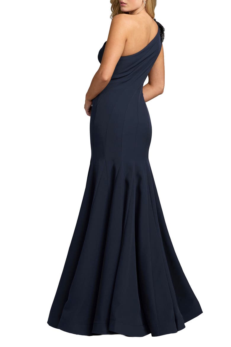 Crepe One Shoulder Gown With Flower Detail, Alternate, color, Midnight