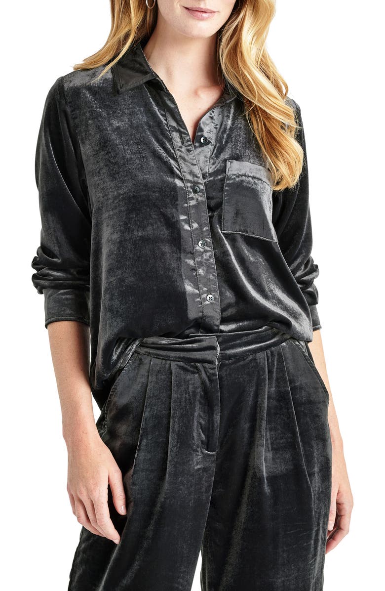 Splendid Irene Stretch Velvet Button-Up Shirt, Main, color,