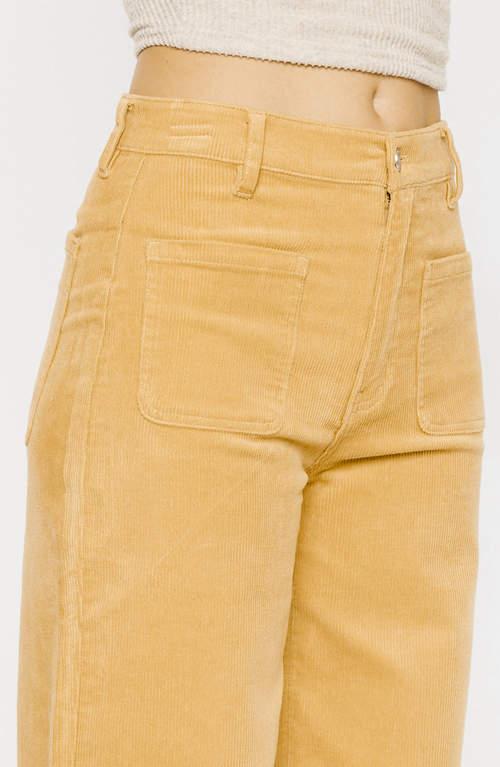 Kancan Saturn Ultra High Rise Wide Leg Corduroy Pants In Yellow