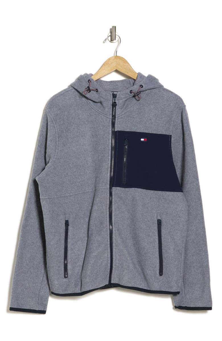 Tommy Hilfiger Mixed Media Zip Fleece Hoodie, Alternate, color,