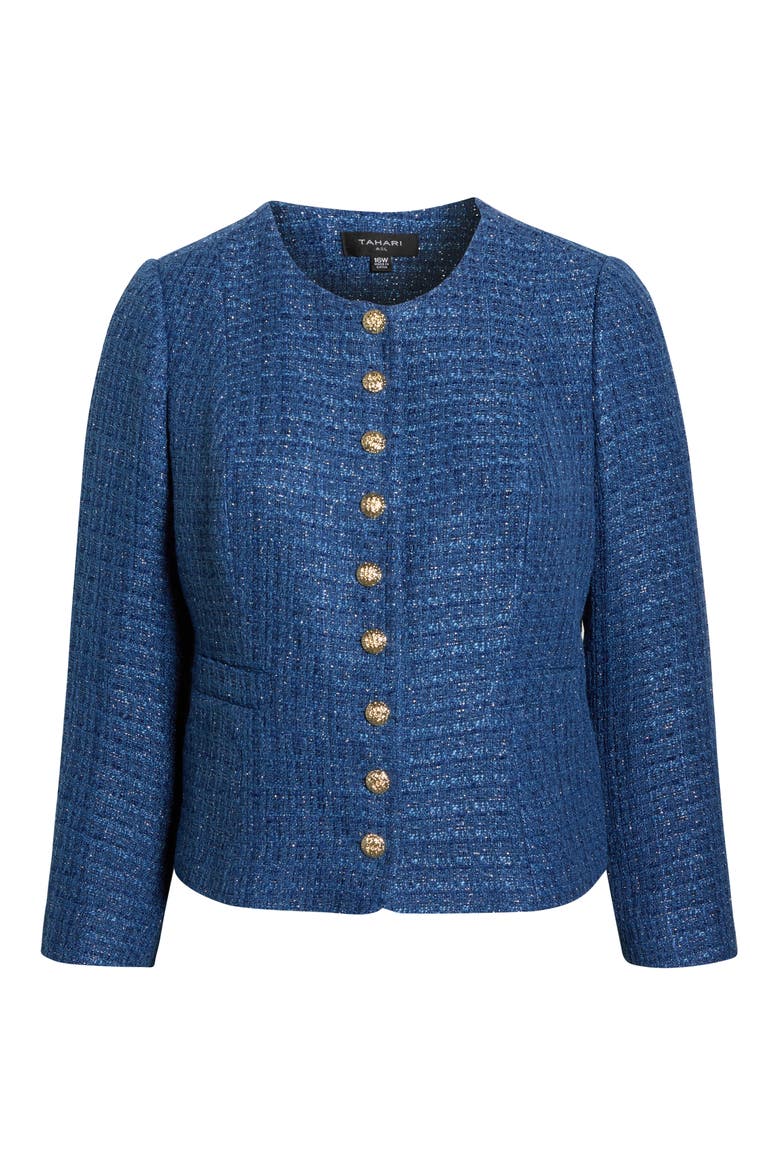 Collarless Bouclé Jacket, Alternate, color, RIVERSIDE BLUE