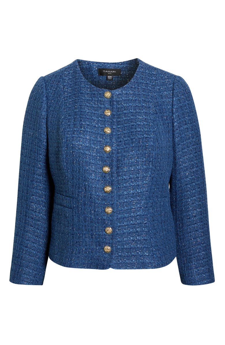 Tahari ASL Collarless Bouclé Jacket, Main, color, Riverside Blue