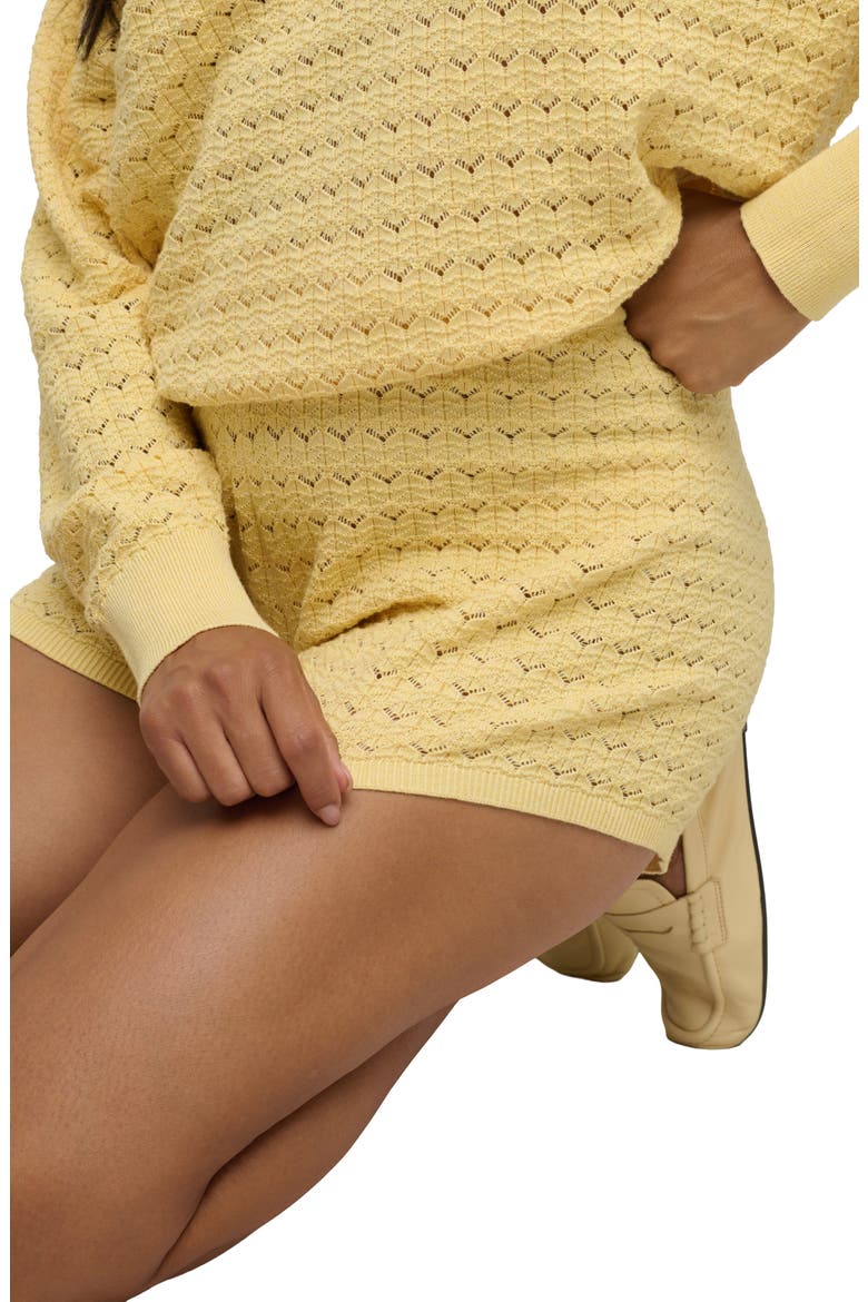 Heathered Cotton Tulip Pointelle Lounge Shorts, Alternate, color, HEATHER CANARY