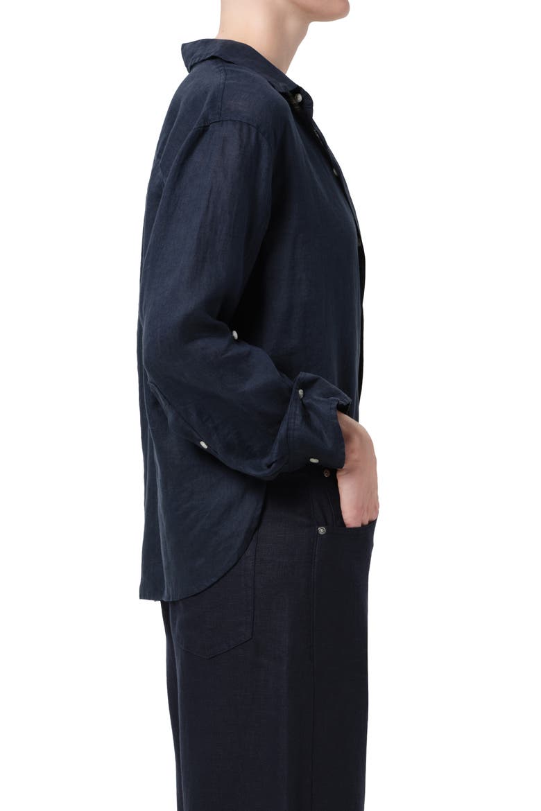 Kayla Button-Up Linen Shirt, Alternate, color, TRUE NAVY