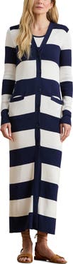 Lauren Ralph Lauren Stripe Longline Cotton Blend Cardigan