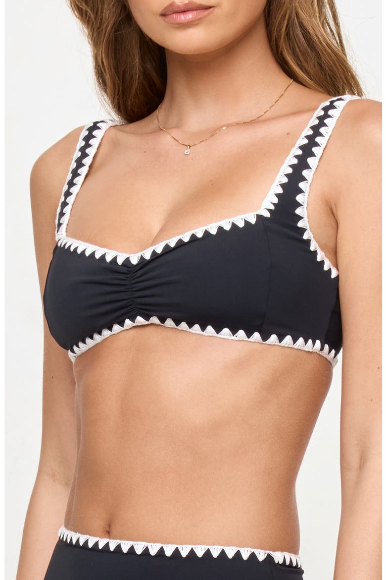 Effie Shirred Swim Top, Alternate, color, BLACK/ CREAM