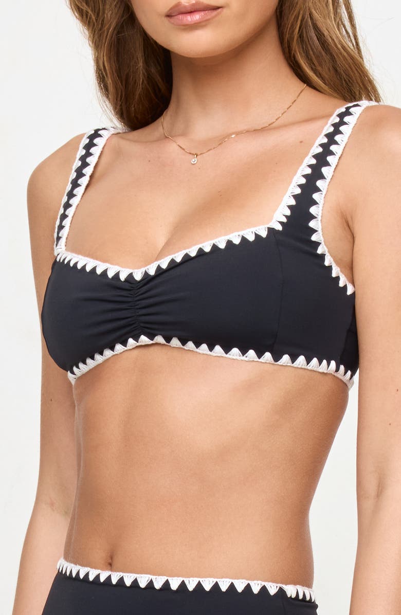 LSPACE Effie Shirred Swim Top, Alternate, color, Black/ Cream