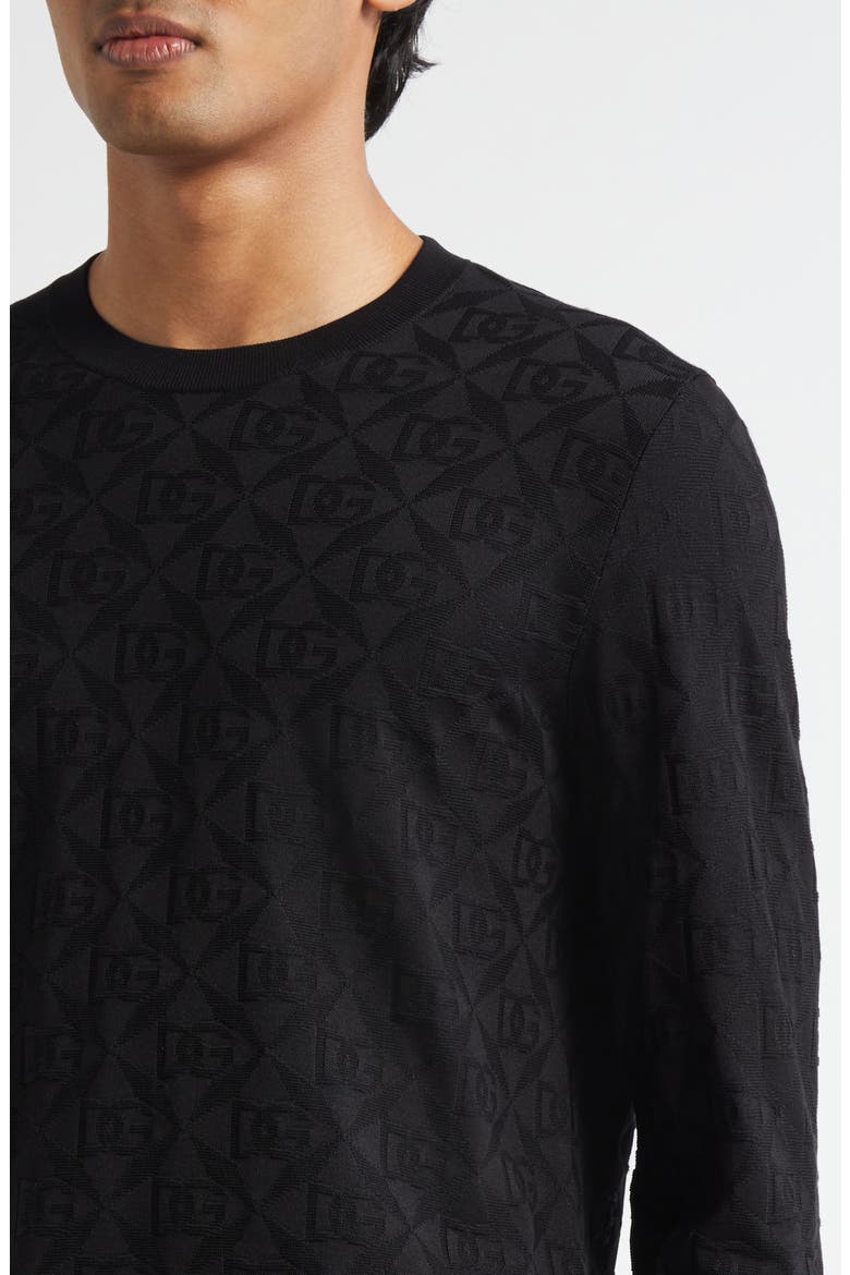 Logo Jacquard Silk Crewneck Sweater, Alternate, color, NERO