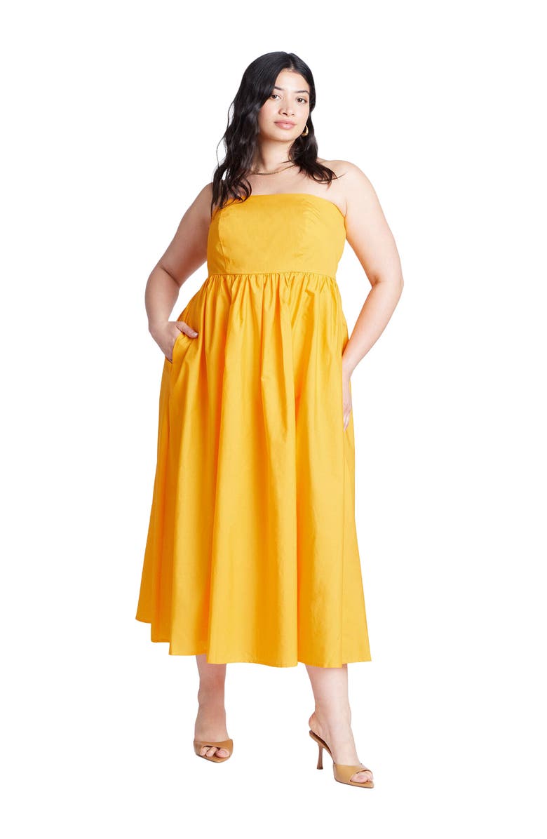 ELOQUII Poplin Fit And Flare Maxi Dress, Main, color, Radiant Yellow