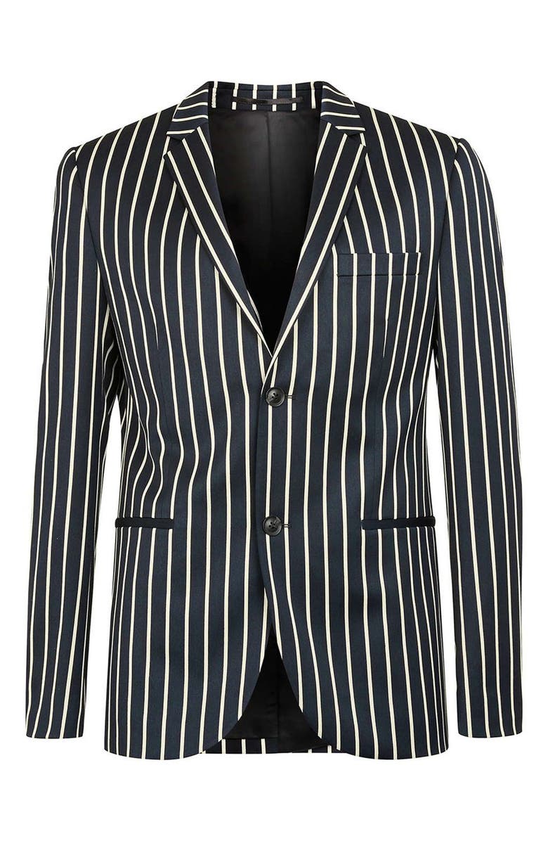 Topman Skinny Fit Stripe Blazer, Alternate, color,
