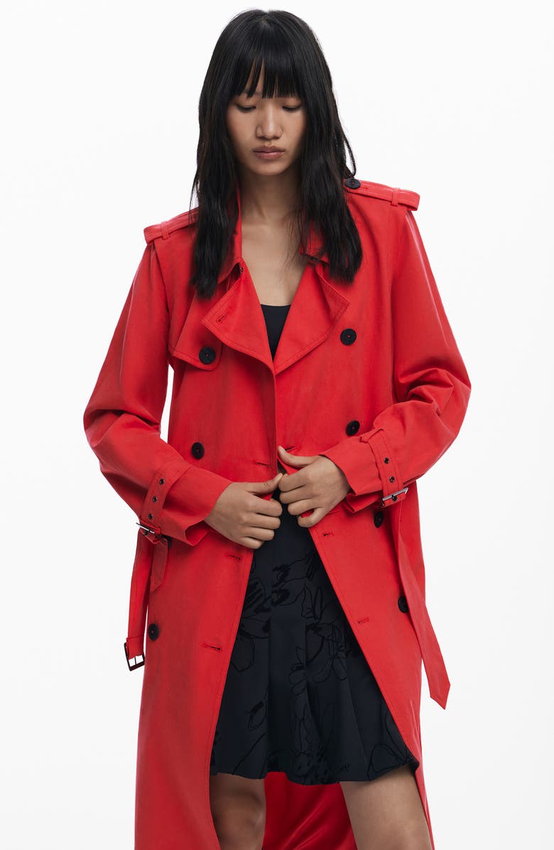 Desigual Convertible Trench Coat, Alternate, color, Orange Red