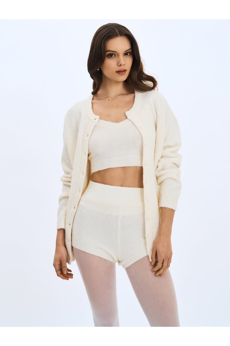 Sera Wool-Blend Ribbed Knit Mini Shorts, Alternate, color, White
