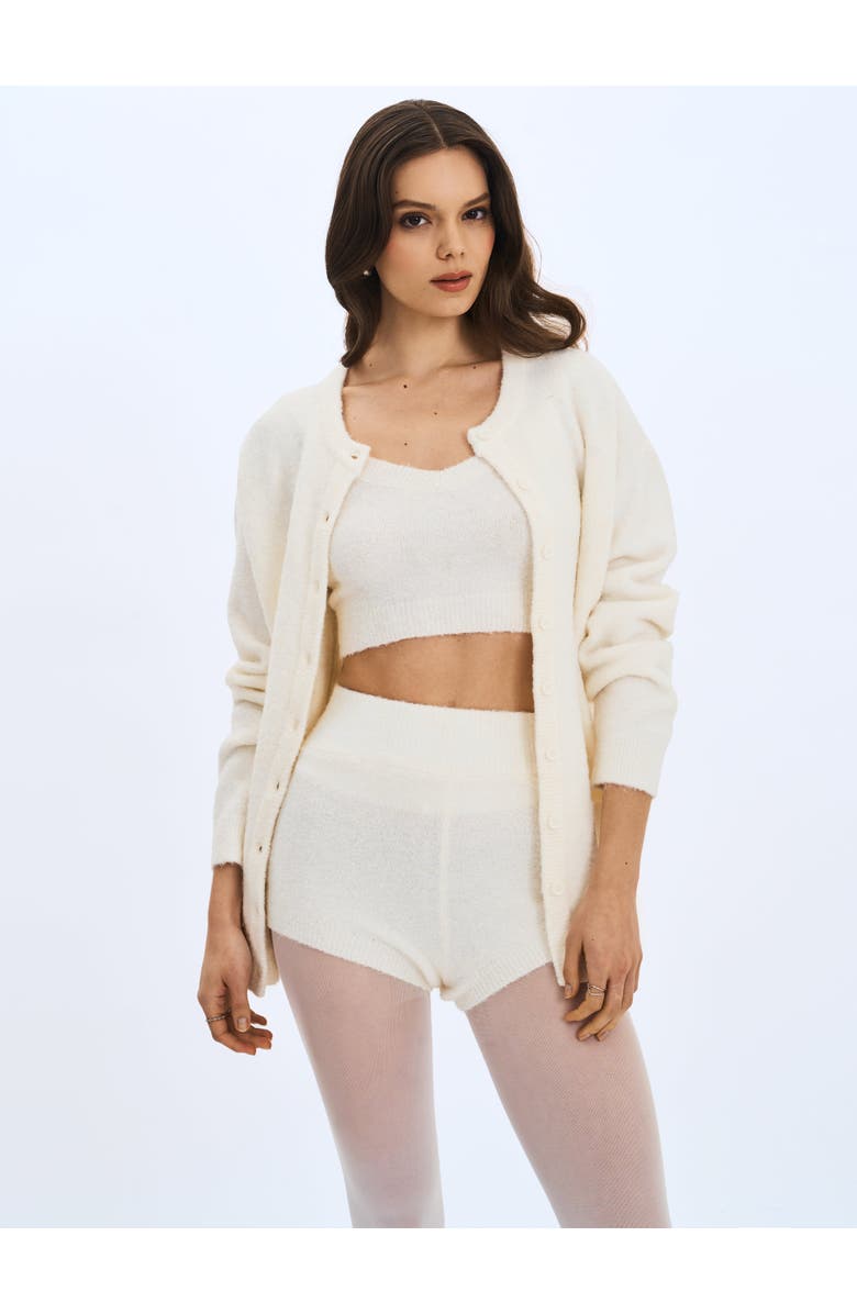 Miss Circle Sera Wool-Blend Ribbed Knit Mini Shorts, Alternate, color, White