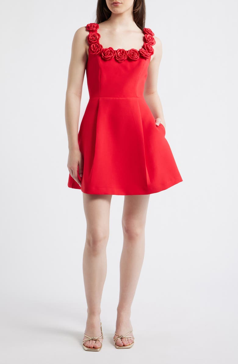 Lucy Paris Rosette Trim Cocktail Minidress, Main, color, Red