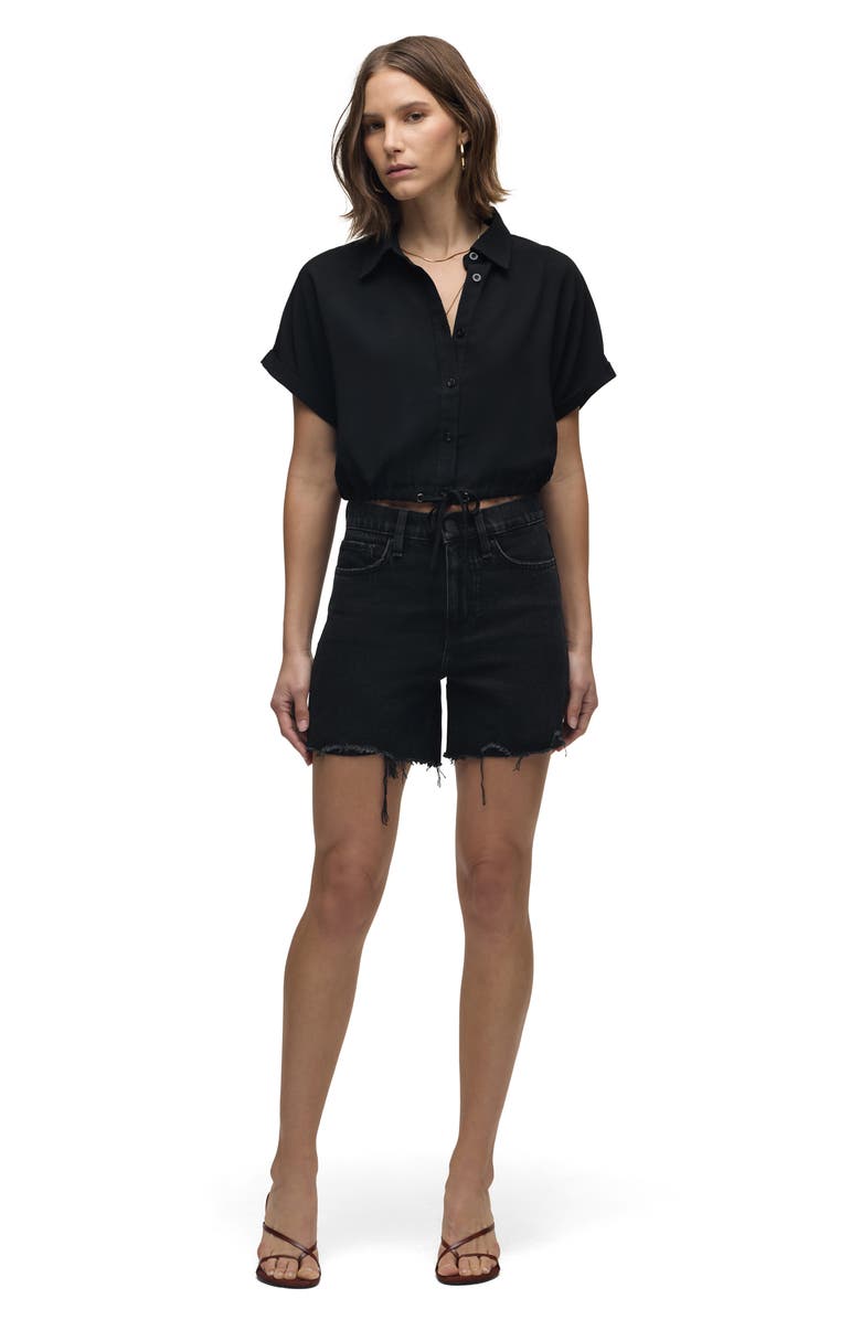 Hudson Jeans Drawstring Hem Crop Button-Up Shirt, Alternate, color, Black