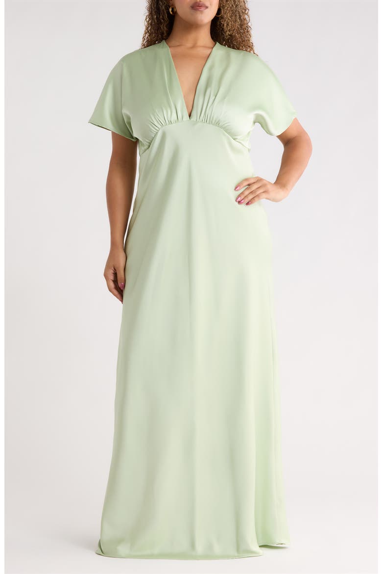 V-Neck Satin Dress, Main, color, PISTACHIO