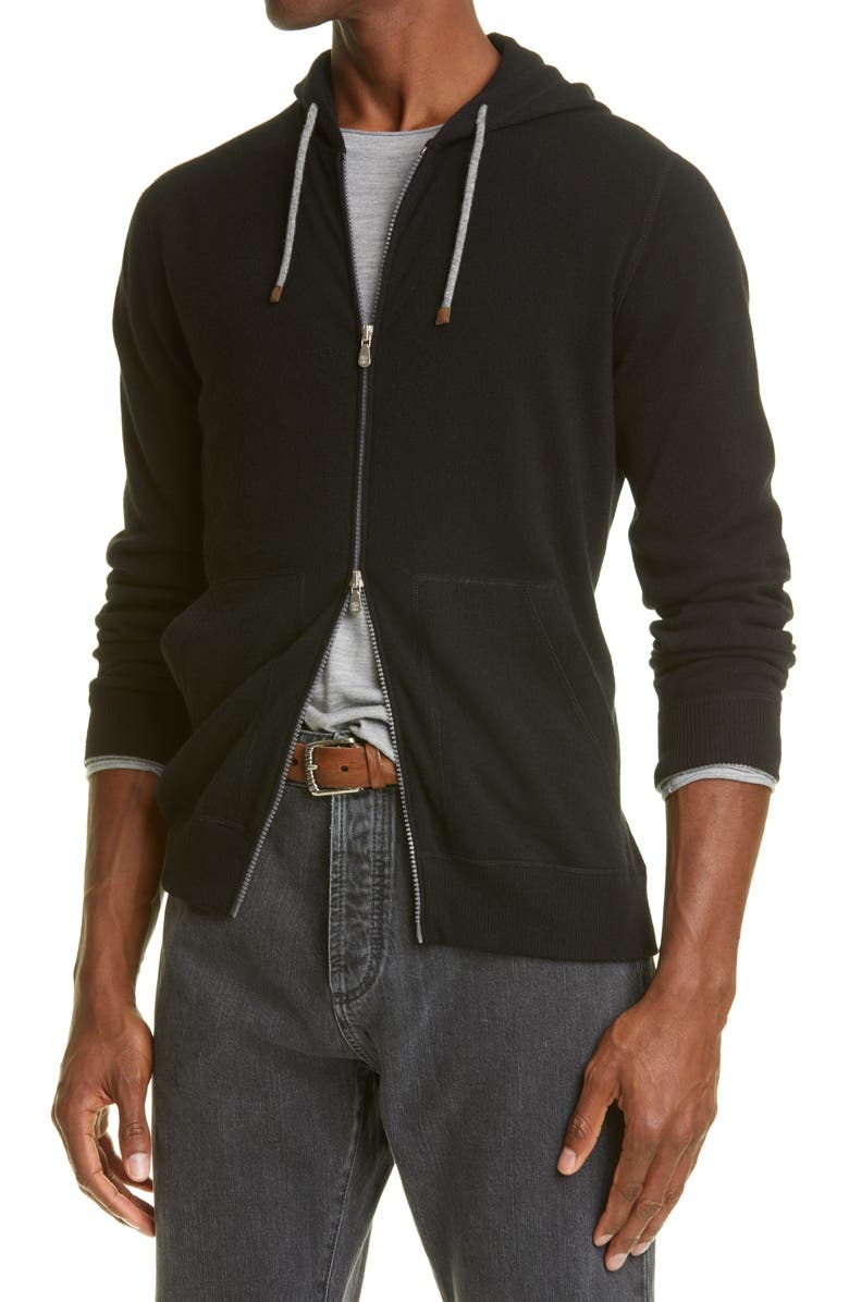Brunello Cucinelli Cashmere Zip Front Hoodie, Alternate, color, 