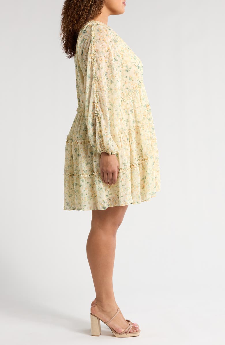 Chelsea28 Floral Print Ruffle Long Sleeve Chiffon Dress, Alternate, color, Yellow Floral