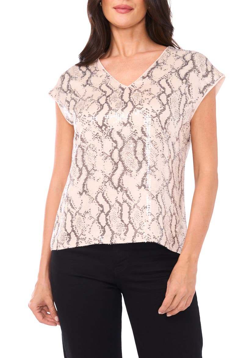 Sequin Cap Sleeve Top, Main, color, NEW IVORY