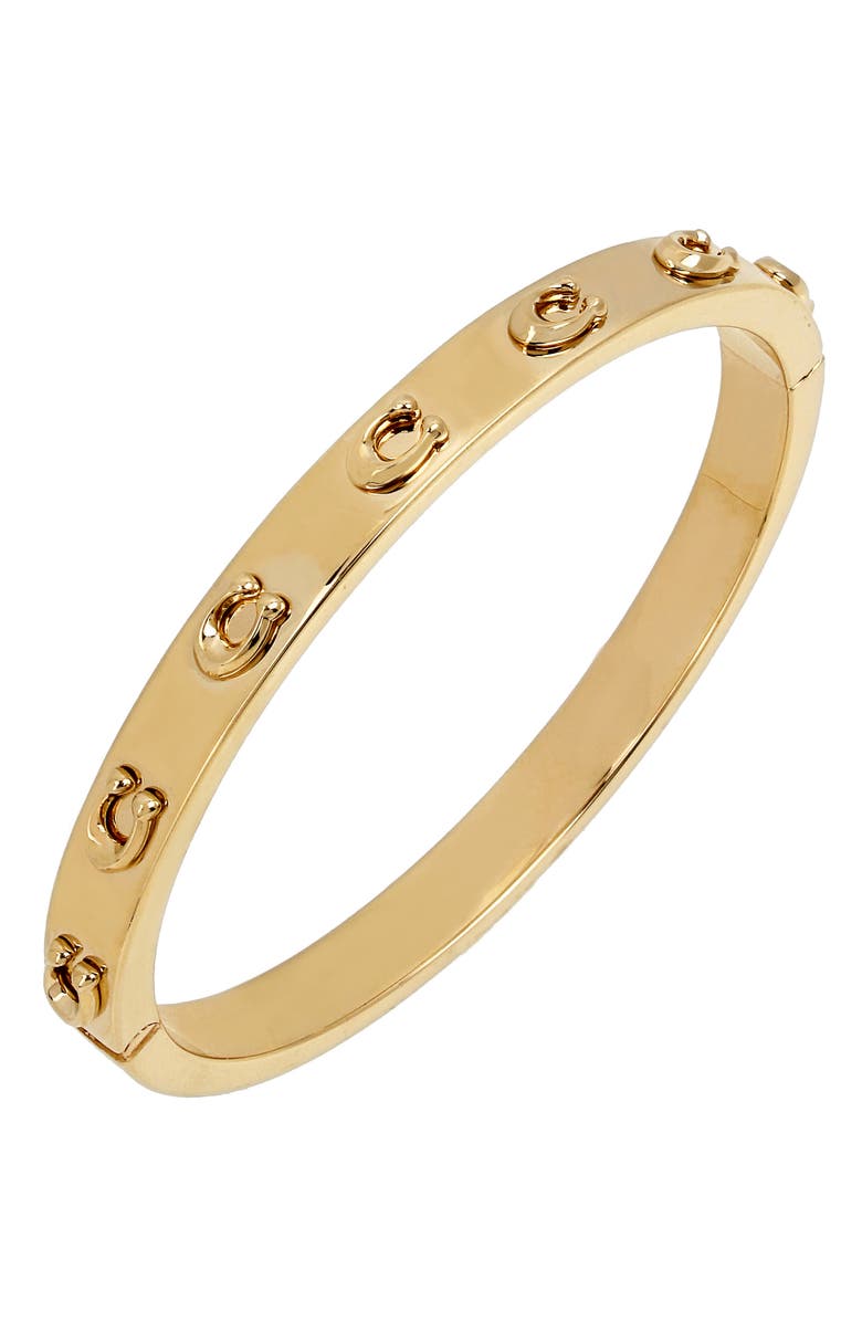 COACH Signature C Hinge Bangle, Main, color, Shiny Gold