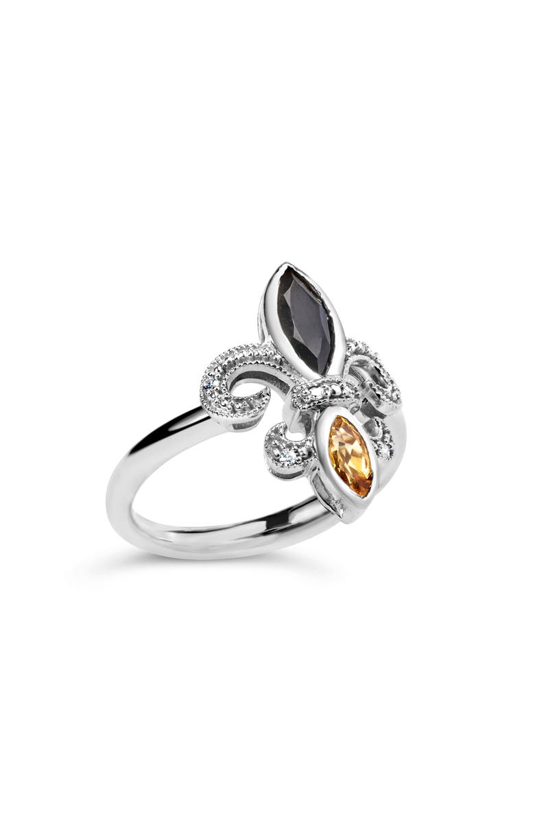 Haus of Brilliance Silver Onyx, Citrine and Diamond Accent Fleur De Lis Ring, Alternate, color, White