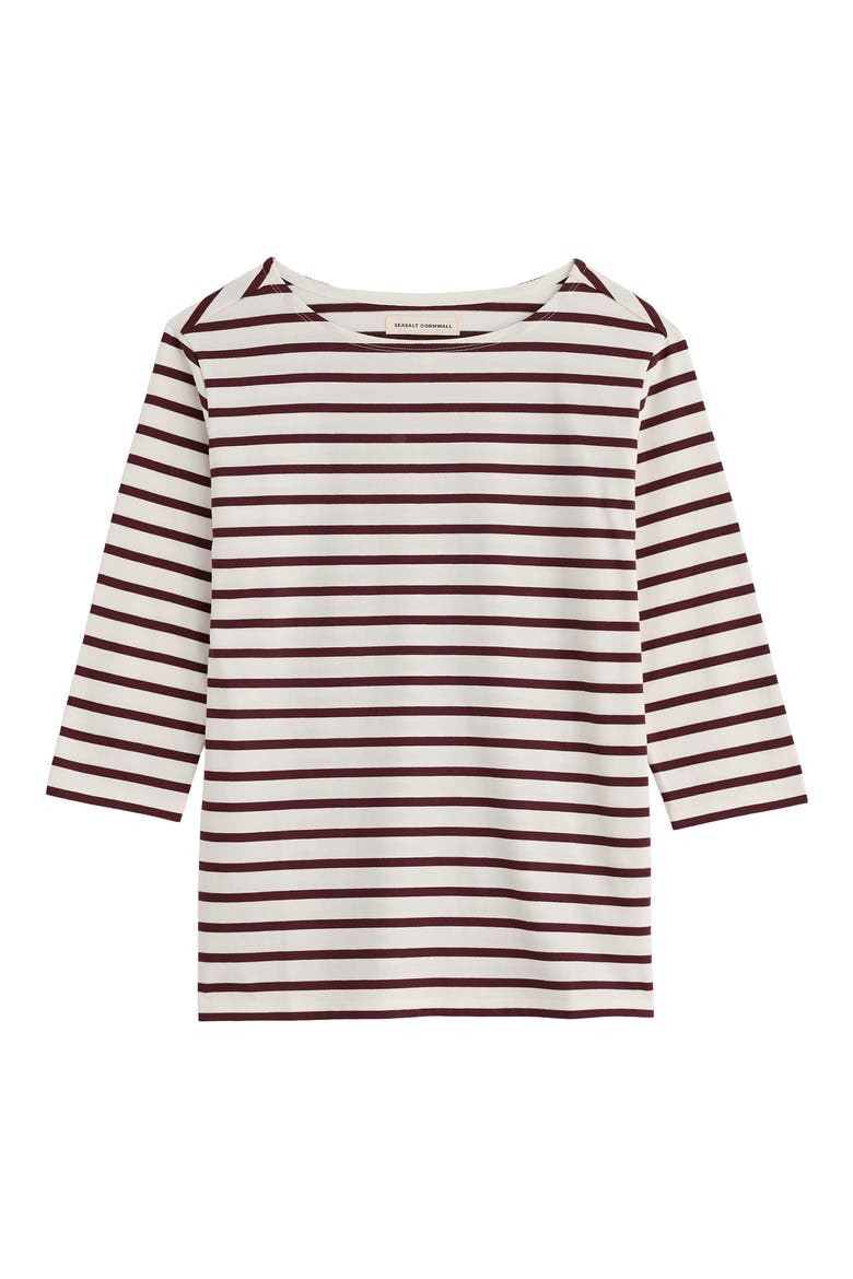 Sailor Stripe Three Quarter Sleeve Organic Cotton T-Shirt, Alternate, color, BRETON CACAO
