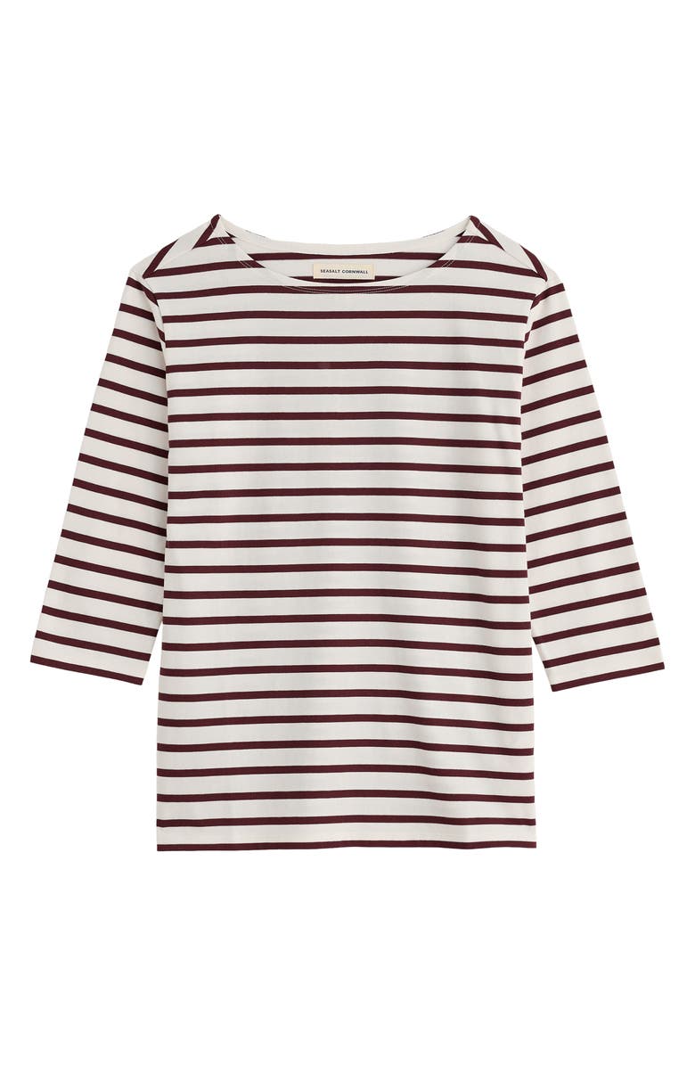 Seasalt Cornwall Sailor Stripe Three Quarter Sleeve Organic Cotton T-Shirt, Alternate, color, Breton Cacao