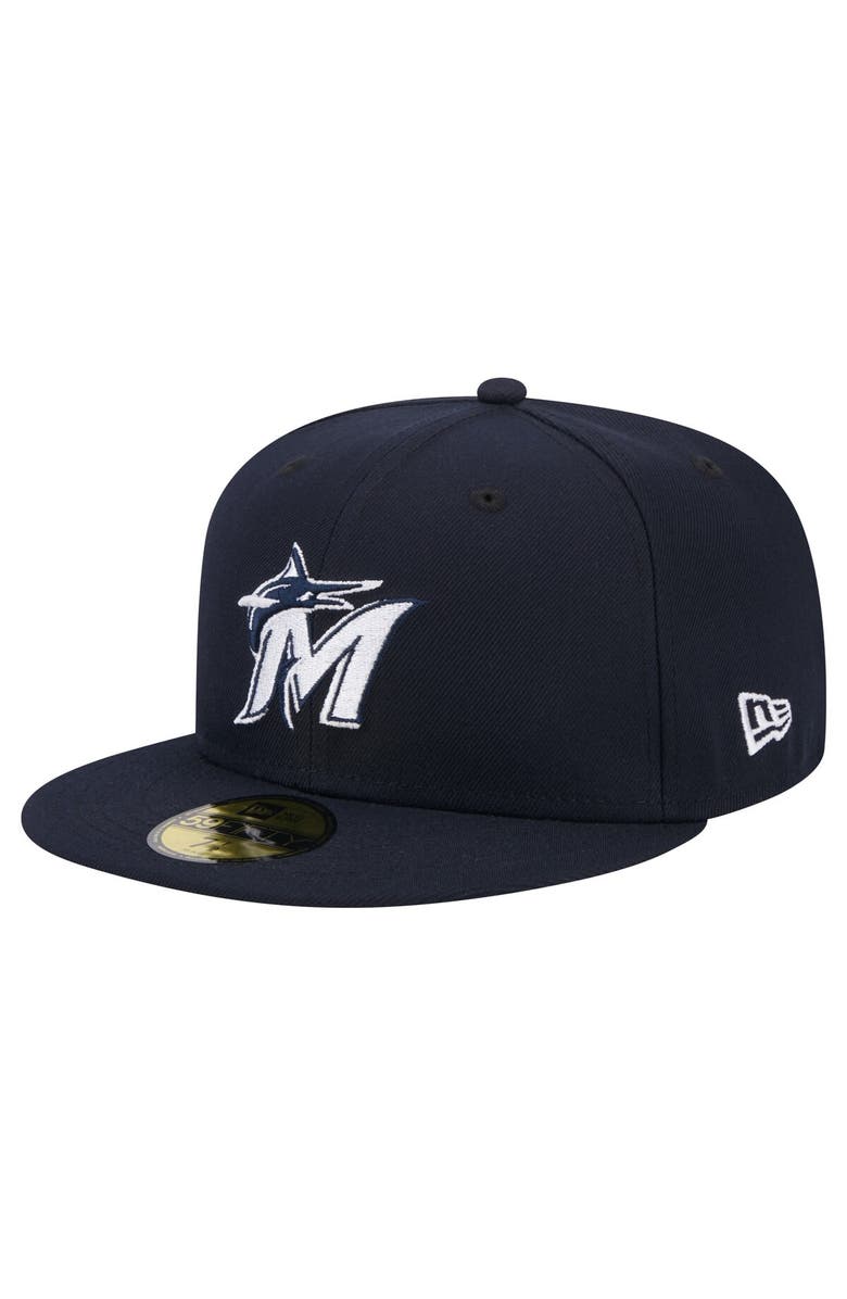 New Era Men's New Era Navy Miami Marlins White Logo 59FIFTY Fitted Hat, Alternate, color, 