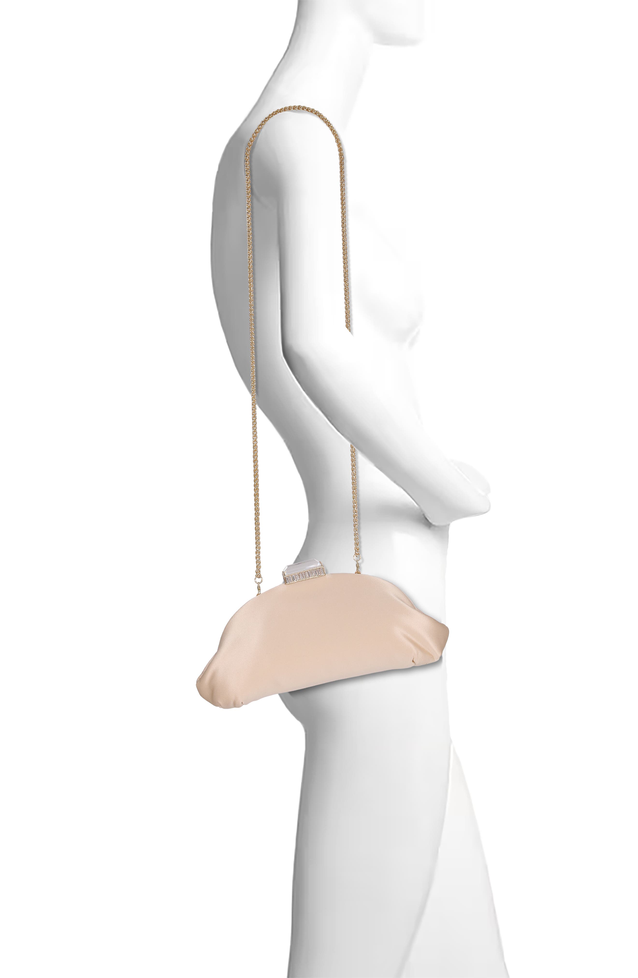 BADGLEY MISCHKA Leia Satin Pouch Clutch, Alternate, color, Nude