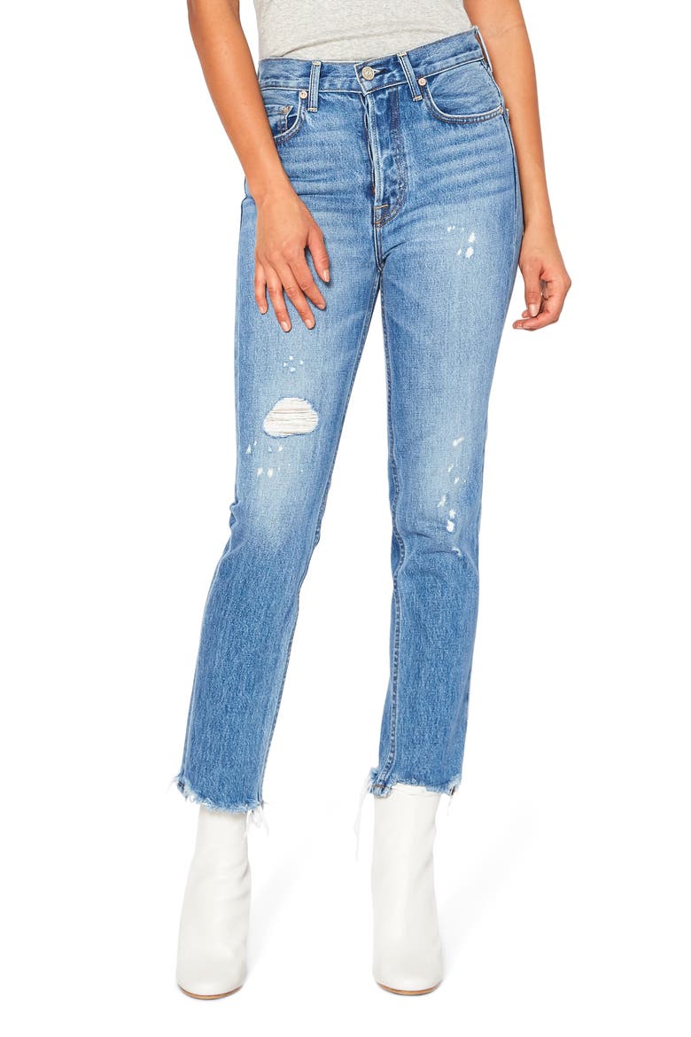 Eve High Waist Distressed Slim Straight Leg Jeans, Main, color, BESTIE