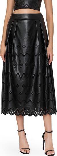 FAKE LEATHER EMBROIDERY SKIRT