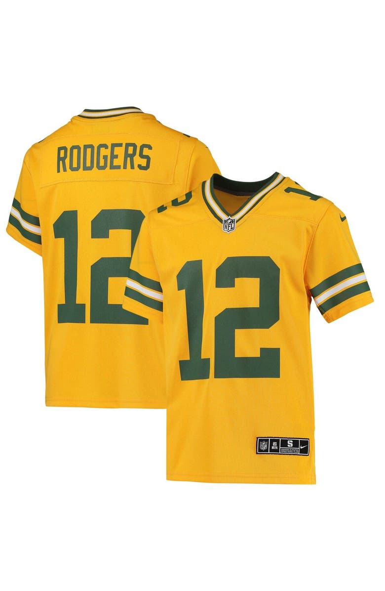 Nike Youth Nike Aaron Rodgers Gold Green Bay Packers Inverted Team Game Jersey, Main, color, 