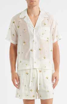 RIZORT Madison Floral Cotton & Lyocell Plissé Camp Shirt