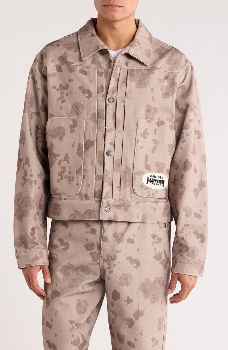 HONOR THE GIFT Tonal Floral Twill Trucker Jacket, Alternate, color, Pebble