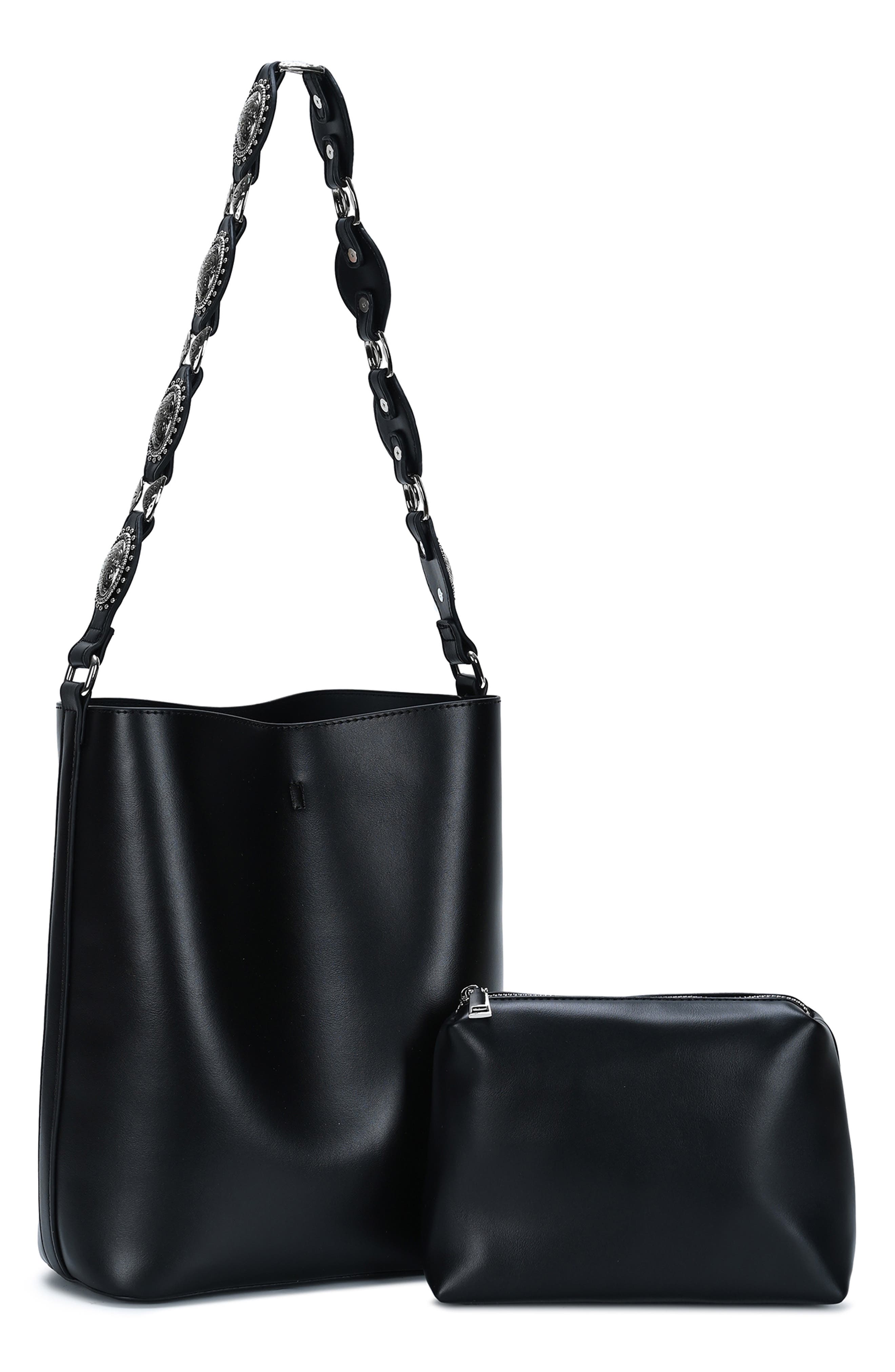 Western Studded Strap Faux Leather Shoulder Bag, Alternate, color, BLACK