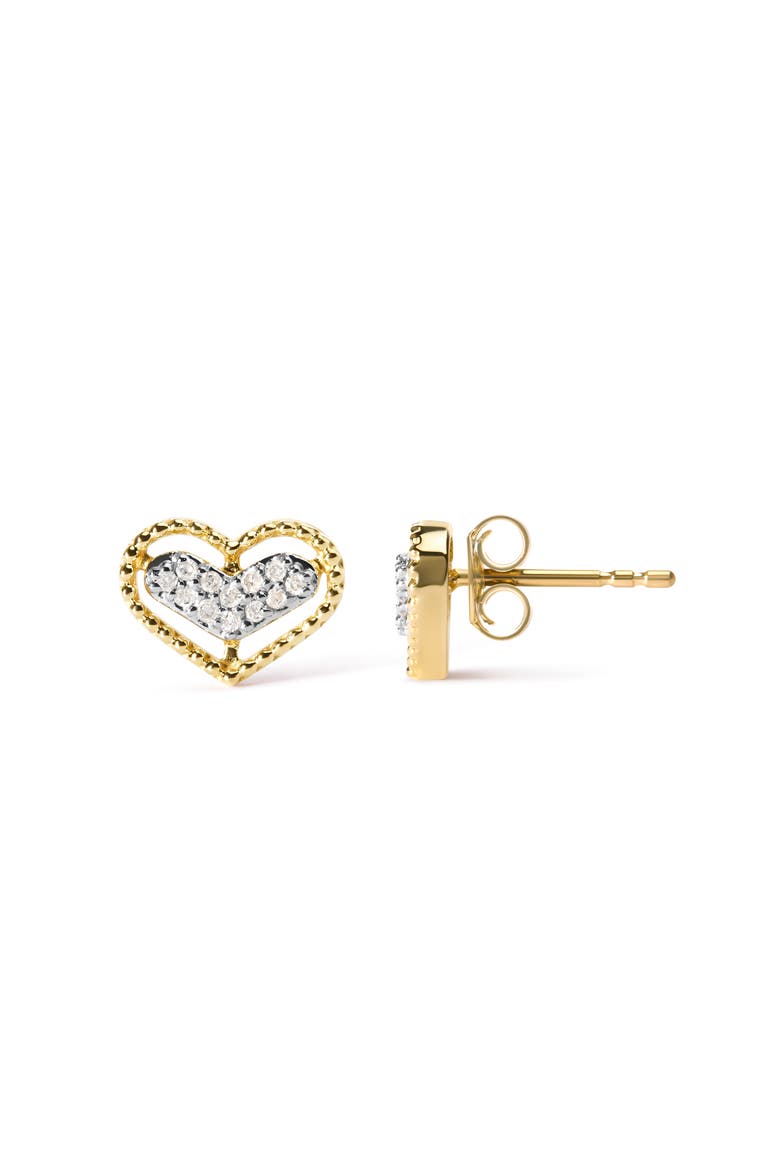 10K Yellow Gold 1/10 Ct Diamond Heart and Beaded Halo Stud Earrings, Alternate, color, Yellow