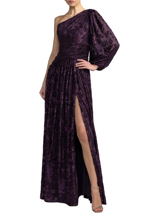 One Shoulder Burnout Velvet Gown
