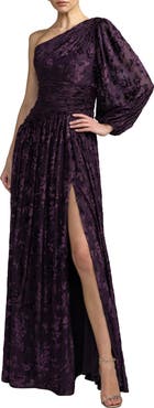 Mac Duggal One Shoulder Burnout Velvet Gown