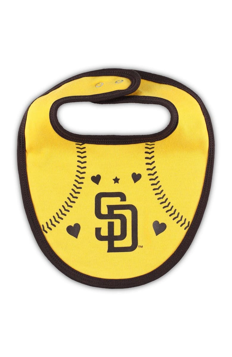 Outerstuff Newborn & Infant Brown/Gold San Diego Padres Three-Piece Love of Baseball Bib Bodysuit & Booties Set, Alternate, color, 