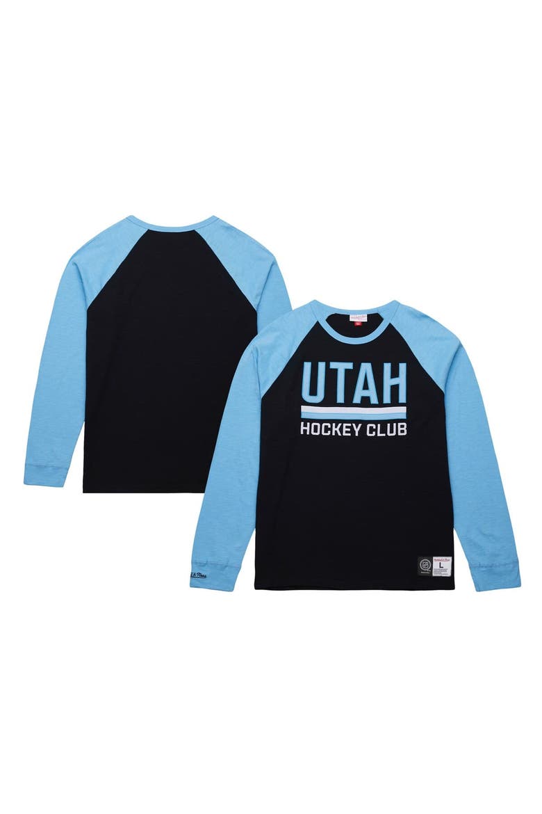 Men's Mitchell & Ness Black/Light Blue Utah Mammoth Legendary Slub Long Sleeve Raglan T-Shirt, Main, color, Black