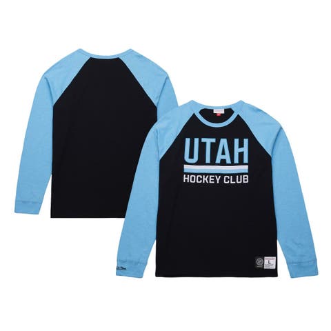 Men's Mitchell & Ness Black/Light Blue Utah Mammoth Legendary Slub Long Sleeve Raglan T-Shirt