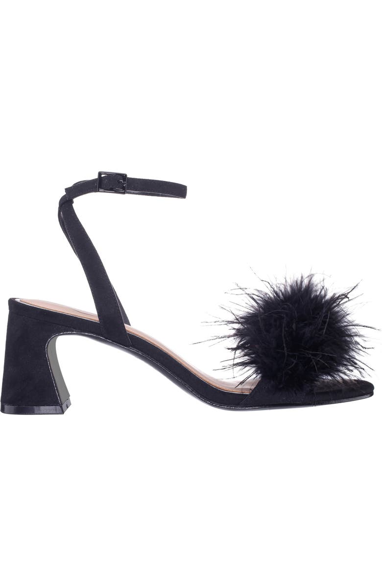 Nina Bev Ankle Strap Faux Feather Sandal, Alternate, color, Black