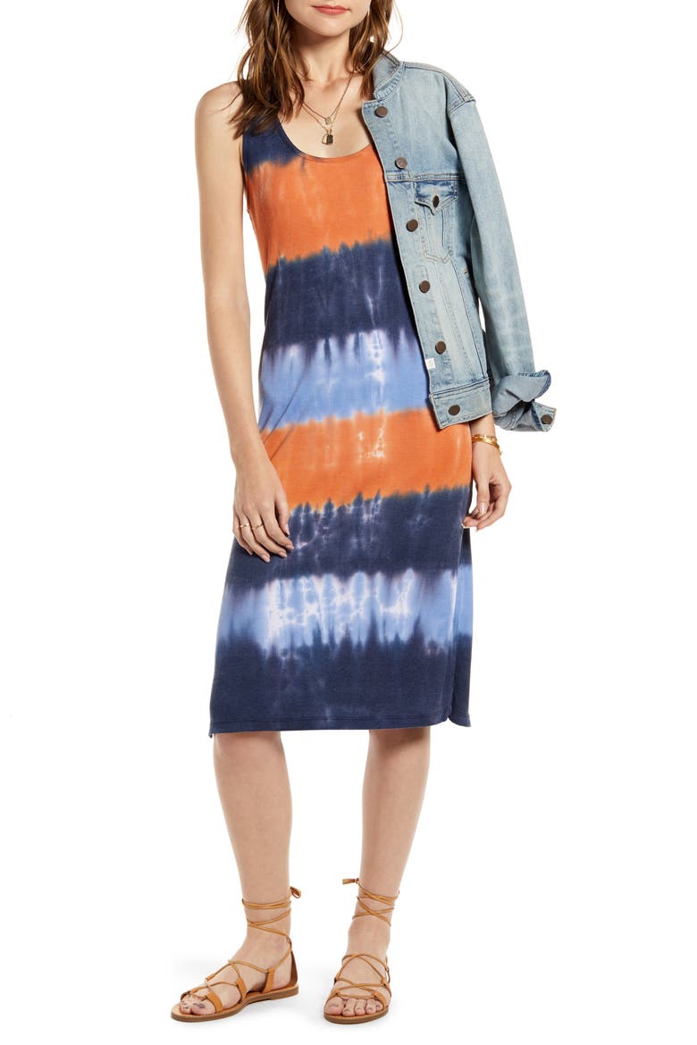 Sleeveless Dip Dye Tank Dress, Main, color, ORANGE- NAVY COMBO