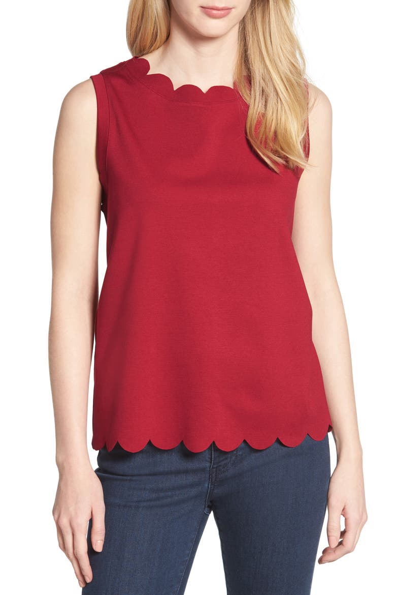 Scallop Edge Sleeveless Top, Main, color, RED