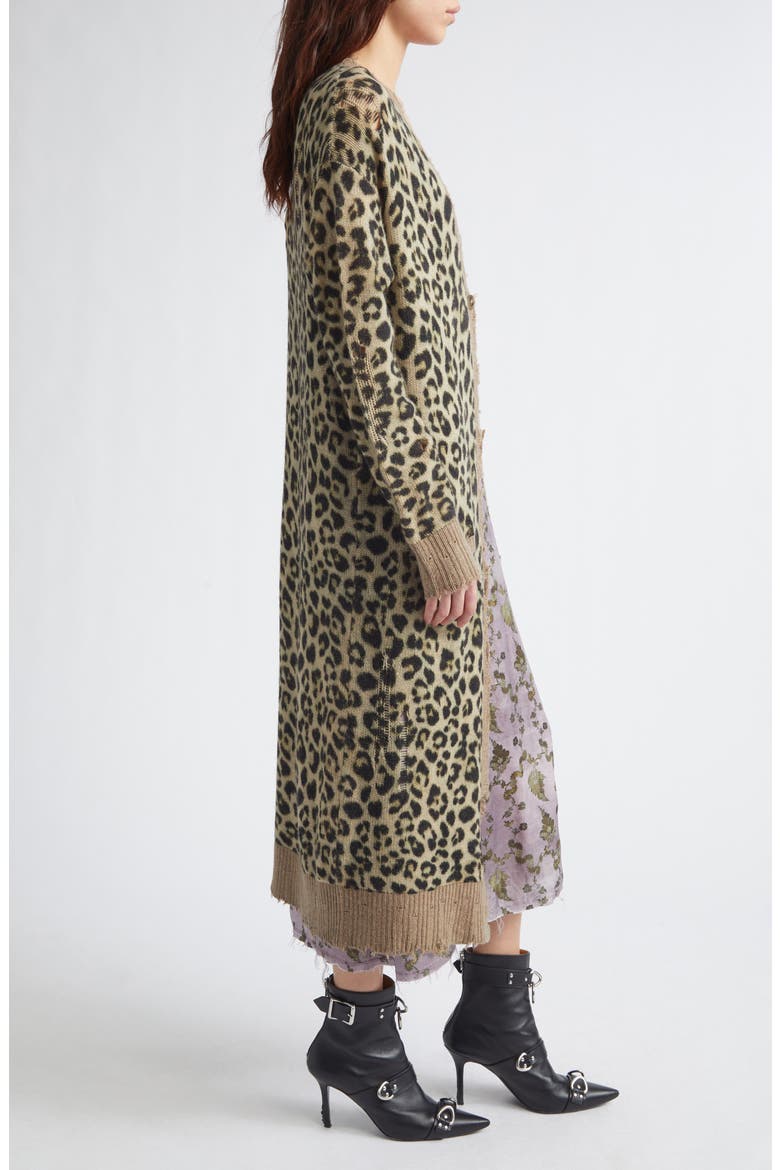 Distressed Leopard Print Long Cashmere Cardigan, Alternate, color, LIGHT BROWN LEOPARD