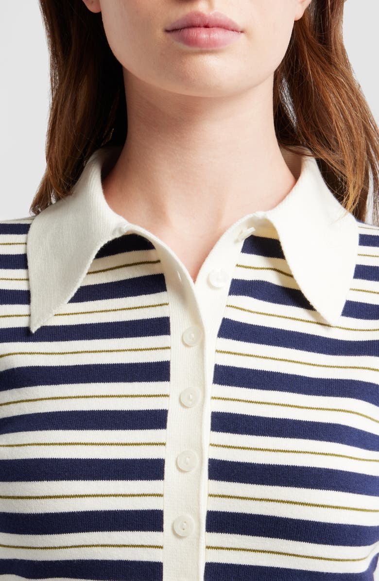 Reformation Bentley Crop Polo Sweater, Alternate, color, Fior Di Latte Navy M