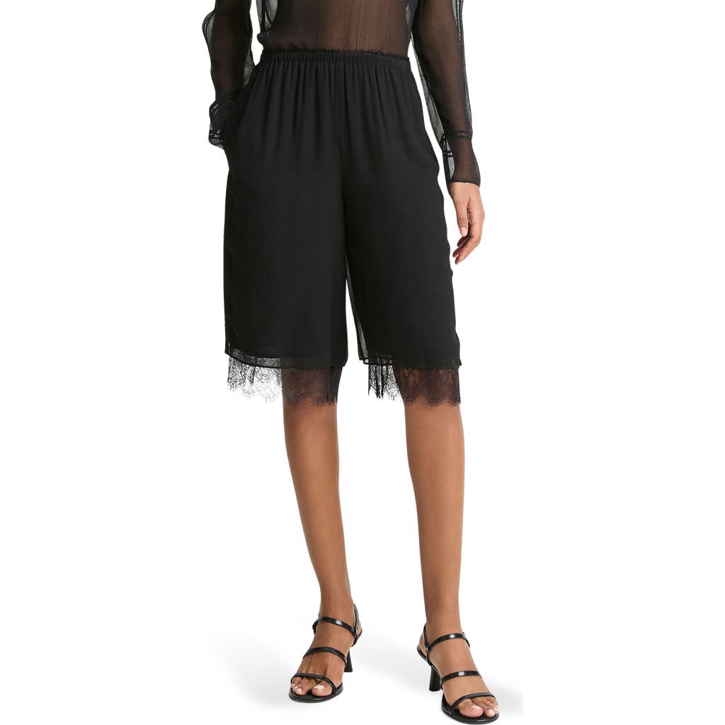 Vince Lace Trim Chiffon Shorts In Black